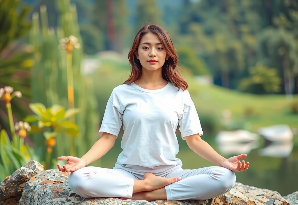 Person meditiert in einer friedlichen Umgebung, symbolisiert Achtsamkeit
