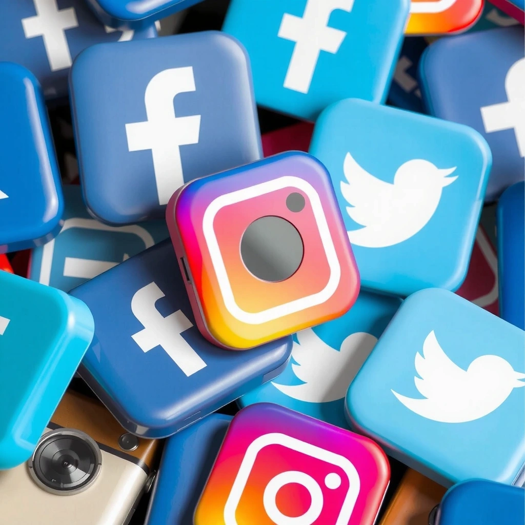 Social Media Icons für Facebook, Instagram, Twitter