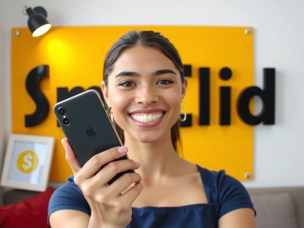 Eine Person, die ein Telefon hält und lächelt, um die Erreichbarkeit zu symbolisieren